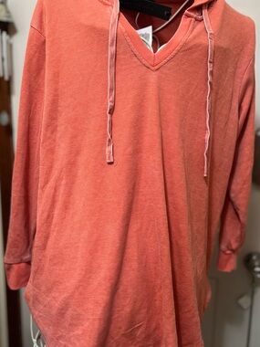 Coral V-Neck Waffle Knit Hoodie by Jane+Delancey